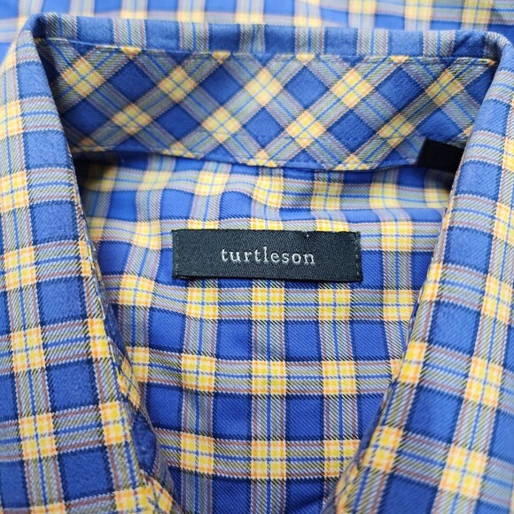 Turtleson Men's Blue Yellow Plaid Button Up Dress Shirt Size L - Picture 5 of 14
